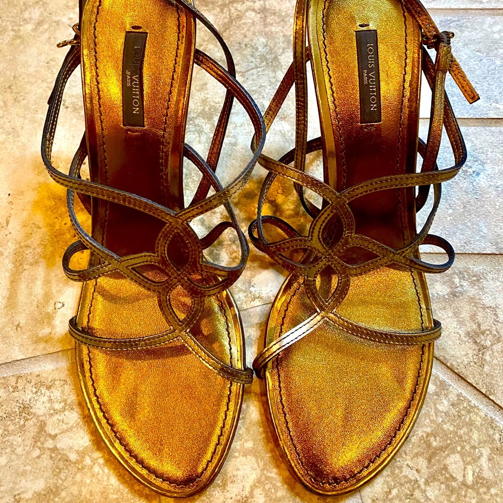 Louis Vuitton Metallic Gold Strappy Sandals